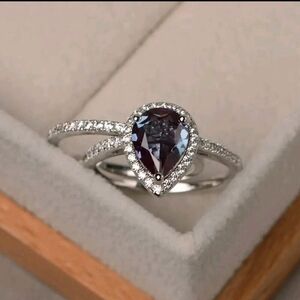 Glamorous 925 Silver Teardrop Ring and Band - CZ - Size in Photo